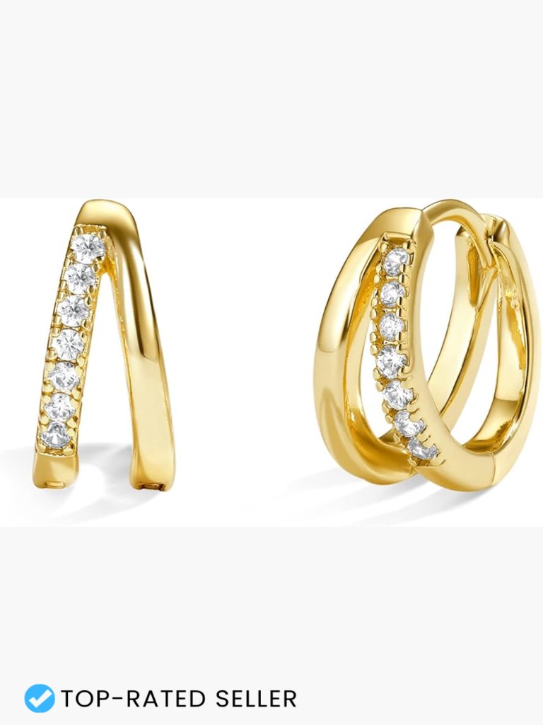 Gold Huggie Hoop Earrings For Women Cubic Zirconia Hypoallergenic Hinged Clasp